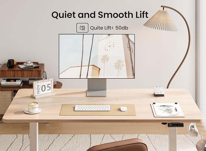 BANTI 48 × 24 Inches Standing Desk, Ergonomic, Electric Height Adjustable, Sit and Stand Up, Computer Office Desk with Splice Board, White Frame/Maple Top - Image 8