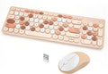 Wireless Keyboard and Mouse Combo, Retro Typewriter Keyboard with Round Keycaps, 2.4GHz USB Cute Wireless Keyboard Mouse for Computer, Desktop, Laptop (Milk Tea Colorful) by GUKJOB