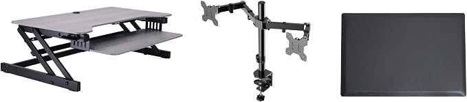 Rocelco 37.5" Height Adjustable Standing Desk Converter with Dual Monitor Mount and Anti Fatigue Mat -Slide Out Retractable Keyboard Tray -Sit Stand Tabletop Riser Workstation -Gray (R DADRG-DM2-MAF) by Rocelco