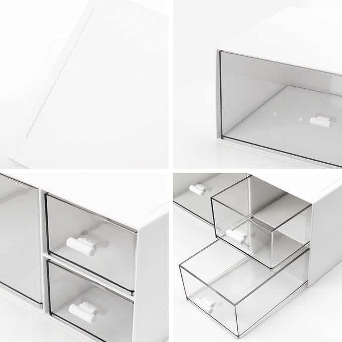 Desk Organizer Stackable Storage Drawers with 3 Compartments Stackable Drawers Great for Desk Storage, Makeup Storage Bathroom Organization Accessories Etc (White) - Image 6
