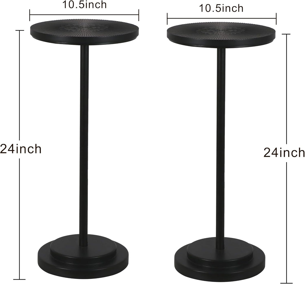 COVLON Drink Table Set of 2, Small Round Pedestal Side Table with Carved Top for Living Room, Bedroom, Small Space, Corners and Office, Black - Image 2