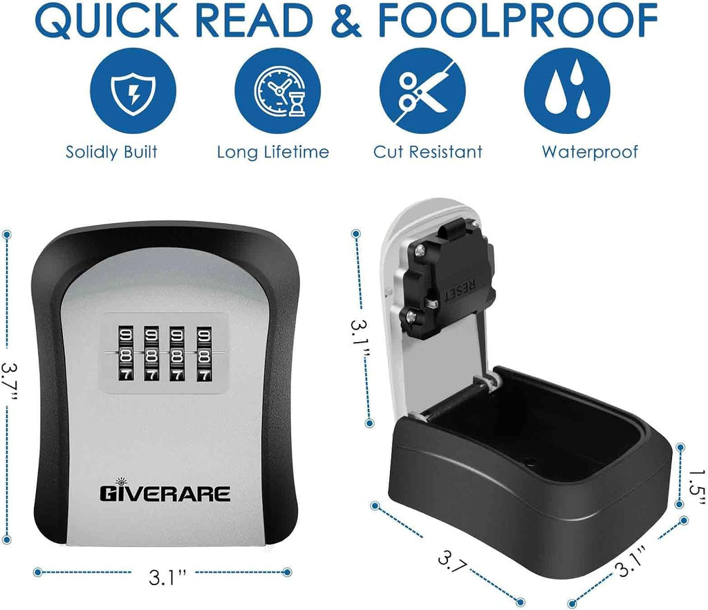 GIVERARE 2 Pack Key Lock Box Combination, 4-Digit Lockbox Wall Mount Outside, Waterproof Outdoor Key Hider, Resettable Code Safe Security Password Boxes with Mounting Kit for Home, Office, Garage-Grey - Image 2