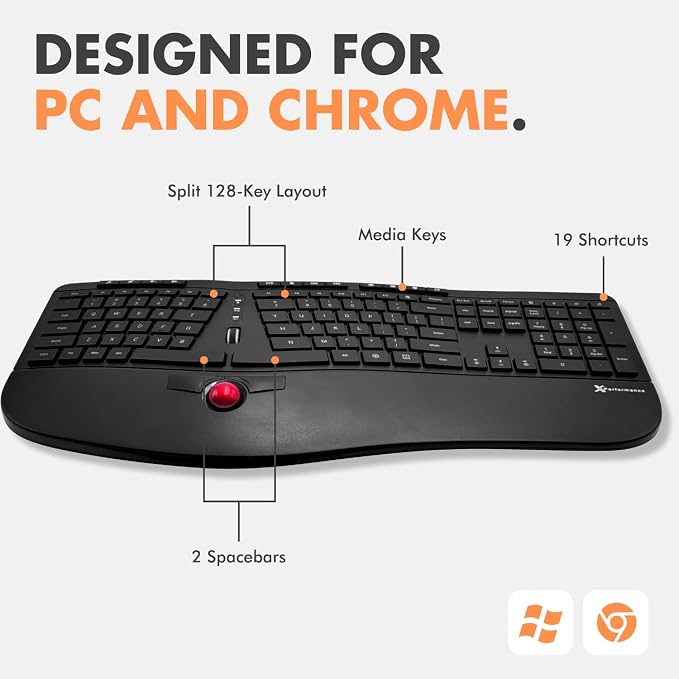X9 Performance Ergonomic Wireless Keyboard with Trackball - Rechargeable, Backlit, Built in Mouse Buttons - 2.4G Split Keyboard Wireless for Windows PC and Chrome - All in One Typing Solution - Image 7
