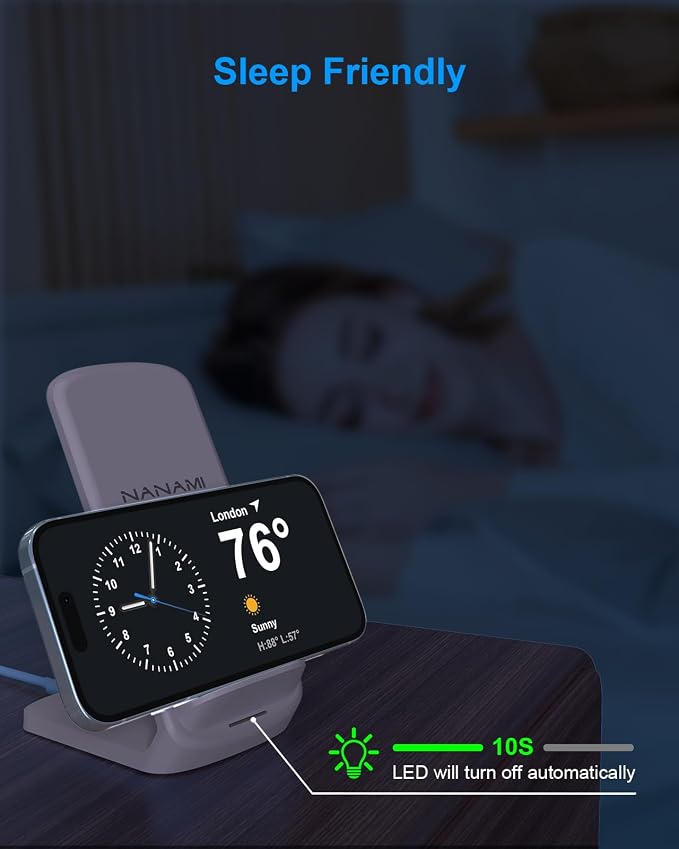 NANAMI Wireless Charger for Samsung and iPhone - 10W Fast Induction Charger Stand for Galaxy S25/S26/S24/S23/S22/S21, Wireless Charging Stand Phone Charging Dock for iPhone 17/17 Air/16/15/14/13/12 - Image 6