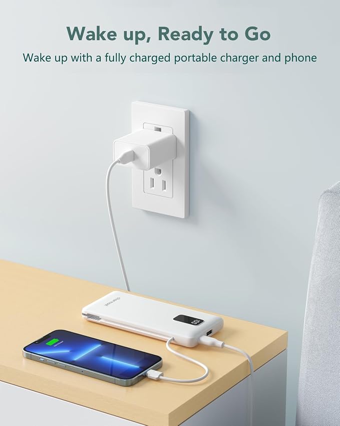charmast Portable Charger Power Bank Built in Cables,10000mAh Battery Pack | with AC Wall Plug,LED Display & 5 Outputs,Travel Camping Essentials Slim External Phone Charger for iPhone,Samsung,Android - Image 8