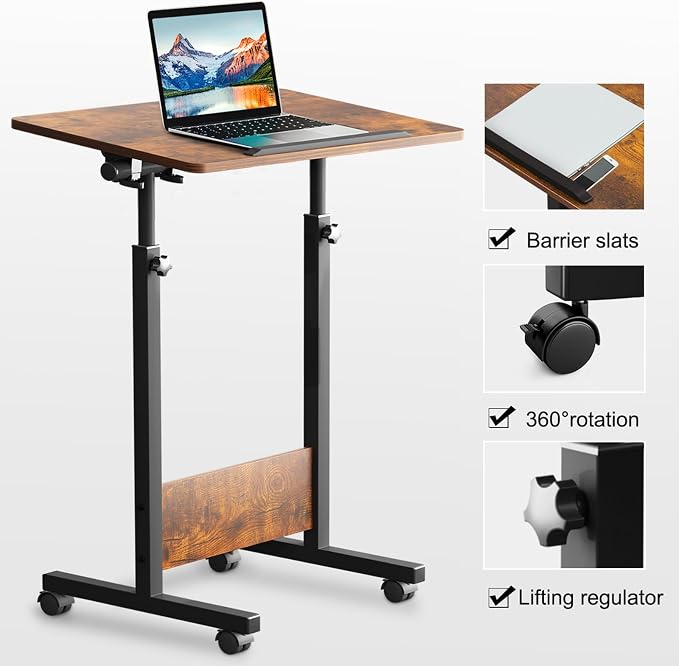 KOUPA Height Adjustable Flip Standing Desk with Wheels,24Inch | Portable Rolling Mobile Desk , 360° Flip Top, Sturdy Steel Frame, for Home Office, Small Spaces,Height 32"-47" Rustic Brown - Image 9