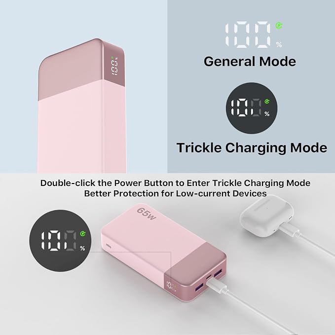 NOBIS Portable Charger 20000mAh 65W Power Bank Fast Charging | 2C+2A Battery Pank with Digital Display, Dual USB-C Fast Charging for Laptop, Phone, Tablet, On-the-Go External Battery Pack - Image 5
