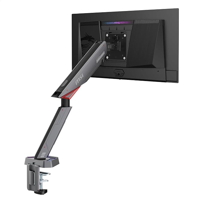 MSI MPG MT161R - Premium RGB Single Monitor Stand Arm, Supports 17-45" Screens and 35.2 lbs, VESA Compatible, Adjustable Spring Assisted Mount, Clamp & Grommet, Quick Release Plate - Black by Unknown