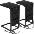 AMHANCIBLE C Shaped End Table with Charging Station, TV Trays, Set of 2 by AMHANCIBLE