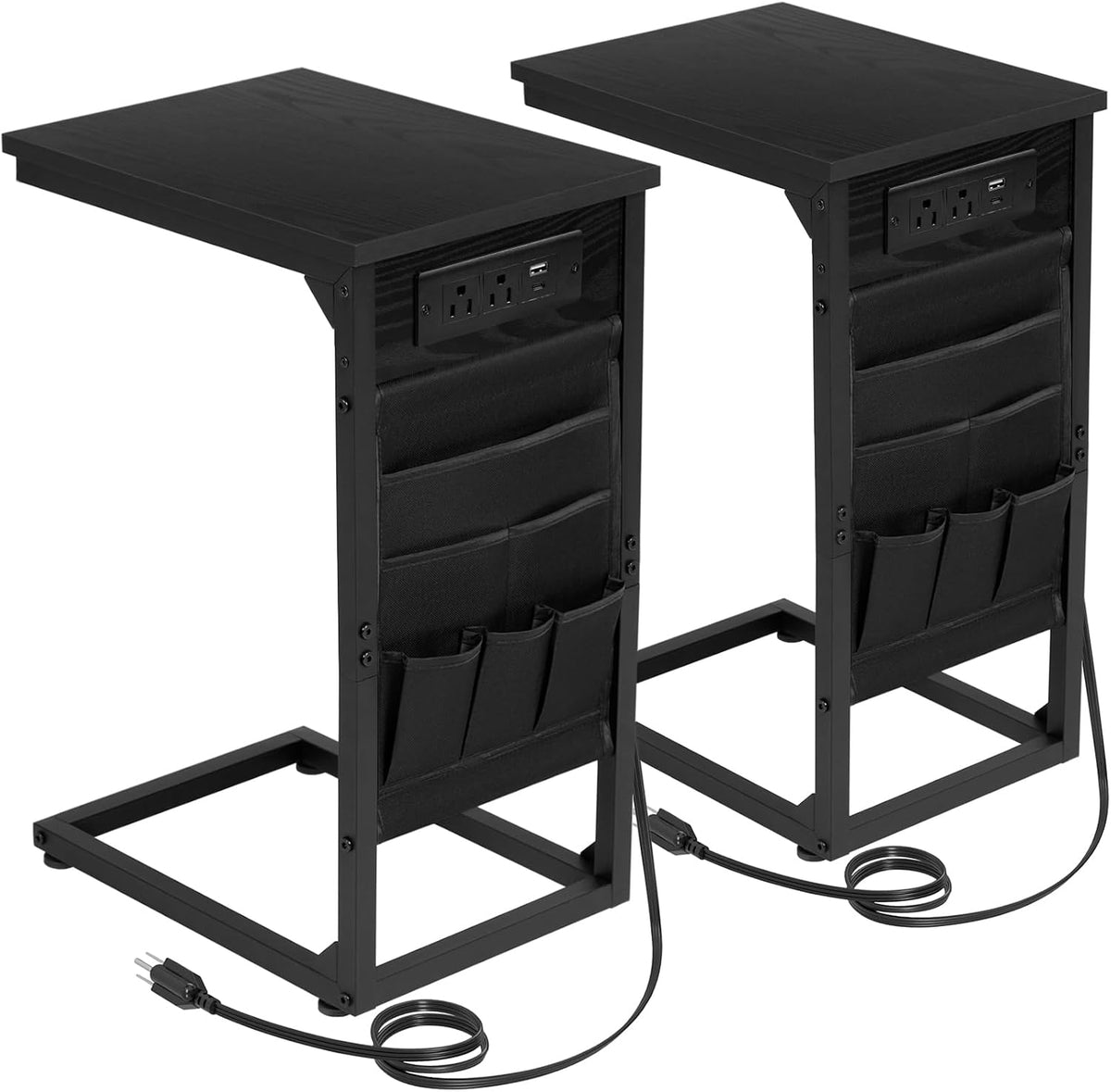 AMHANCIBLE C Shaped End Table with Charging Station, TV Trays, Set of 2 by AMHANCIBLE