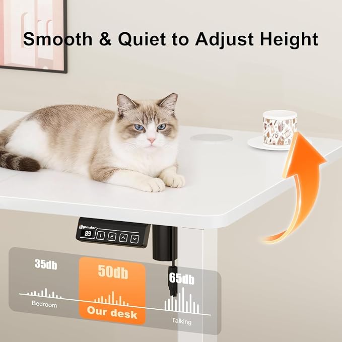 67"x24" Standing Desk, Height Adjustable Sit-Stand Home Office, White | Electric Adjustable Standing Desk, Sit to Stand Computer Office Desk with Splice Board, Memory Preset, Lifts 28''-46.5" - Image 5