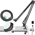 10X Magnifying Glass with Light and Clamp, Real Glass Stand Lighted Magnifier, 2*16 Arm 5 Color Modes Stepless Dimmable LED Desk Lamp Hands Free for Craft Hobby Reading Painting Close Work Large Black by COYETH