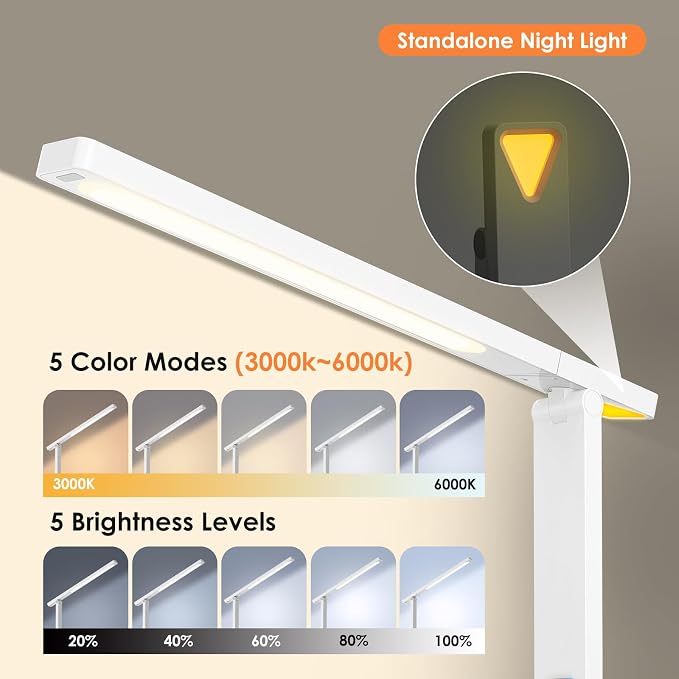 Infiway Desk Lamp with USB Charging Port: LED Desk Lamps for Home Office - 1 Type-C, 1 USB-A Charging Port, 2 AC Power Outlets - Touch Control Dimmable 5 Color 5 Brightness - Image 6