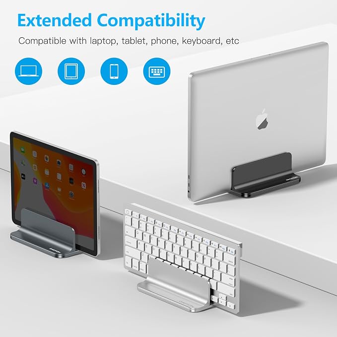 OMOTON Vertical Laptop Stand Holder, Adjustable Dock for MacBook, Gray | Aluminum Stand for MacBook Stand, Fits Chromebook & Gaming Laptops up to 17.3 in, Office Desk Organization, Space-Saving - Image 5