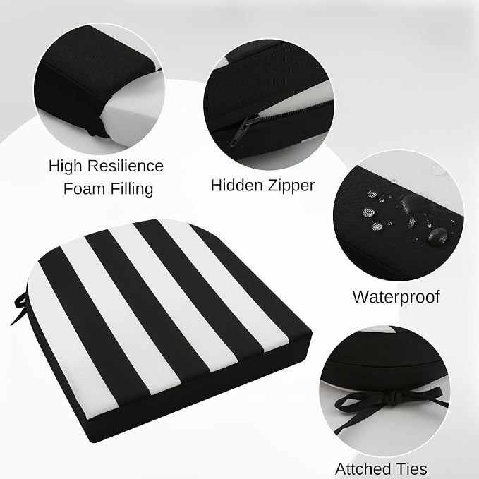 idee-home Outdoor Chair Cushions Set of 4, 17 x 17 Outdoor Seat Cushions | Patio Chair Cushions for Outdoor Furniture Waterproof with Ties, Outdoor Seat Cushion, Patio Chair Pads Dining Chair - Image 2