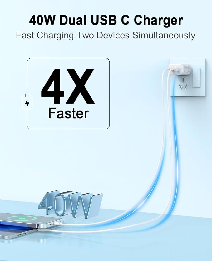 iPhone 17 16 15 Charger, 4 Pack 40W USB C Charger Dual Port Fast Charging Block (4-Pack 6 ft USB C to C Cable Cord Included) for iPhone 17 16 15 Pro Max/15Pro/15/15Plus,iPad | USB C Charger Fast Charging (4-Pack 6 ft USB C to C Cable Cord Included) for... - Image 2