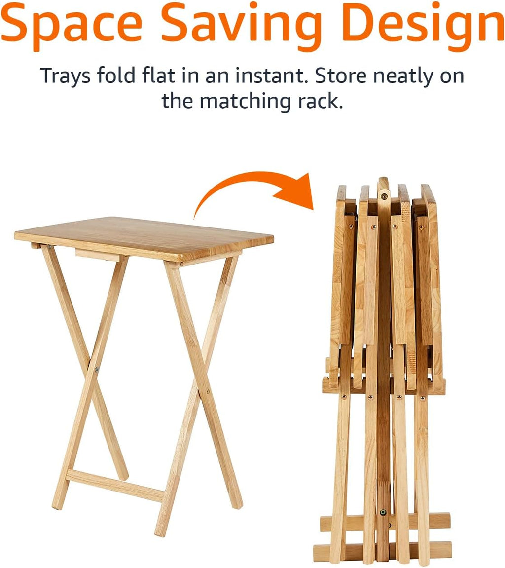 Amazon Basics Classic Foldable TV Dinner Tray Table with Storage Rack, 14.6 L x 19 W x 26 H inch, Natutral, 4-Pack - Image 5