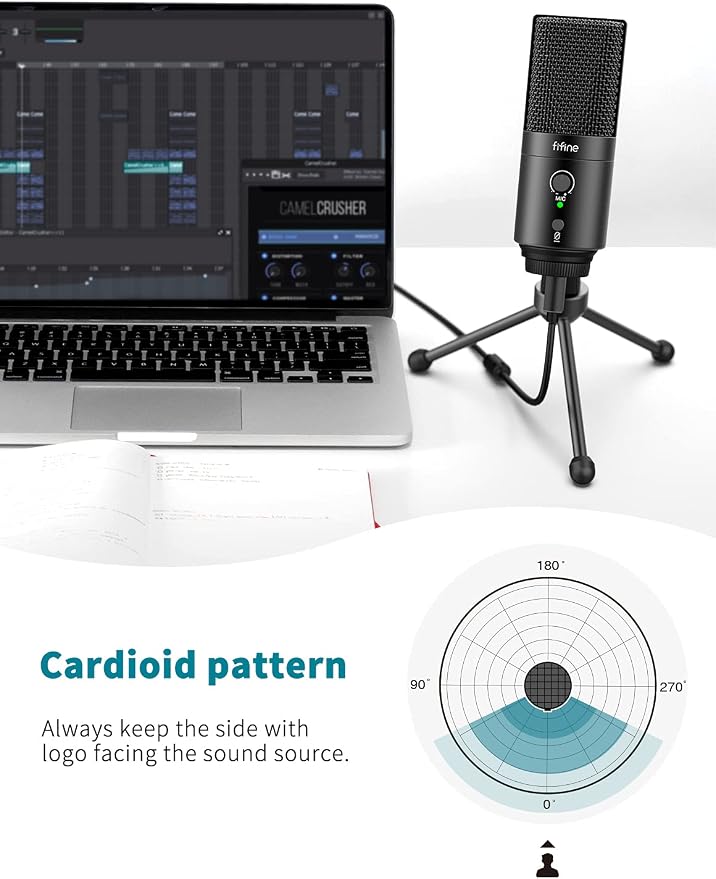 FIFINE K683A USB Desktop PC Microphone for Recording Streaming | Studio Condenser Mic, Gain Knob, Mute Button, Headphone Jack, Extra USB-C Plug, Pop Filter for Computer and Mac - Image 8