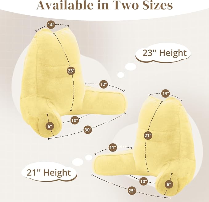 Sasttie Reading Pillow for Bed, Back Pillow for Sitting Up, Light Yellow | 21" Backrest Support Cushion for Couch, Sofa, and Floor, Dorm Essentials, OEKO-TEX, Adjustable Down Alternative Fill - Image 2