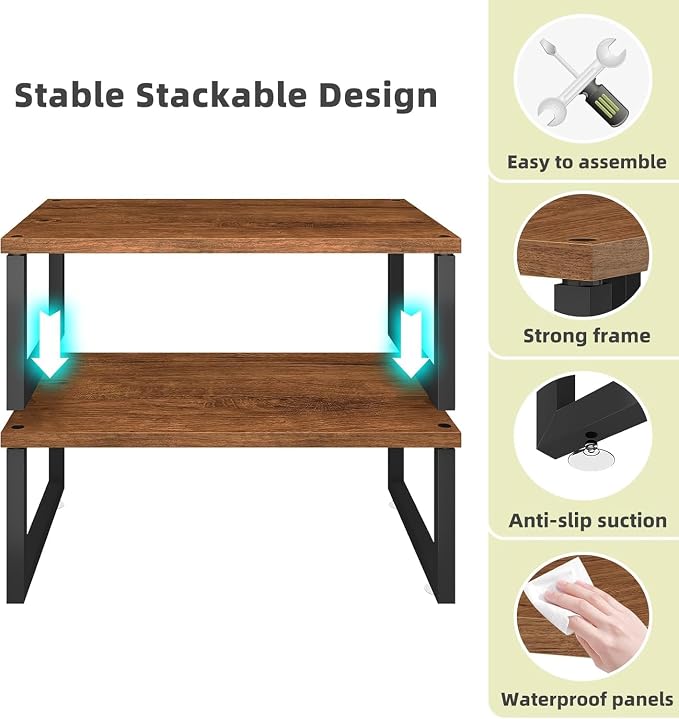 Simple Trending Wood Monitor Stand Riser, 2 Pack, Antique Brown | Desk Storage Organizer, Desktop Stand for PC/TV/Laptop/Printer , Sturdy Metal Frame, Waterproof, 29"W x 9"D x 5.5"H - Image 3