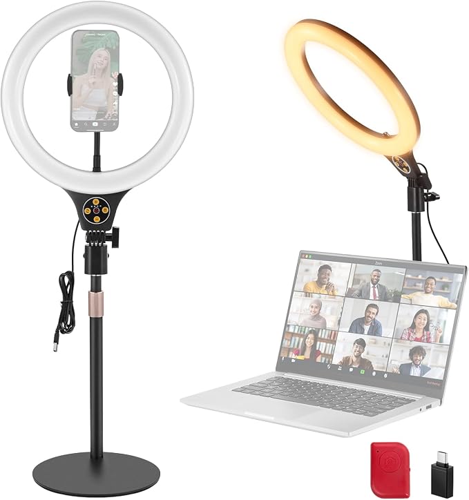 NEEWER Entry Level Version 10.5" Desk Ring Light with Stand/Phone Holder Compatible with iPhone/Remote, 10W CRI85+ LED Lighting for Streaming Recording Makeup Selfie Laptop Video Conference, N22 by Neewer