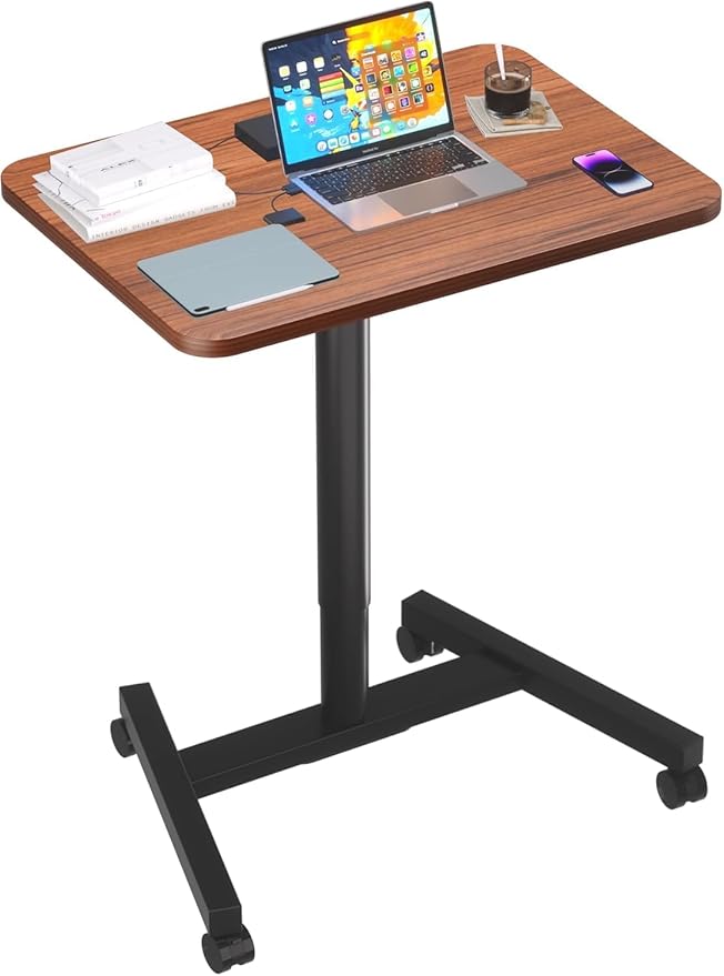 28-Inch Mobile Standing Desk, Adjustable Computer Desk, Portable Standing Desk with Lockable Wheels, Rolling Table for Home Office Classroom Hospital (Walnut) by MPETAPT