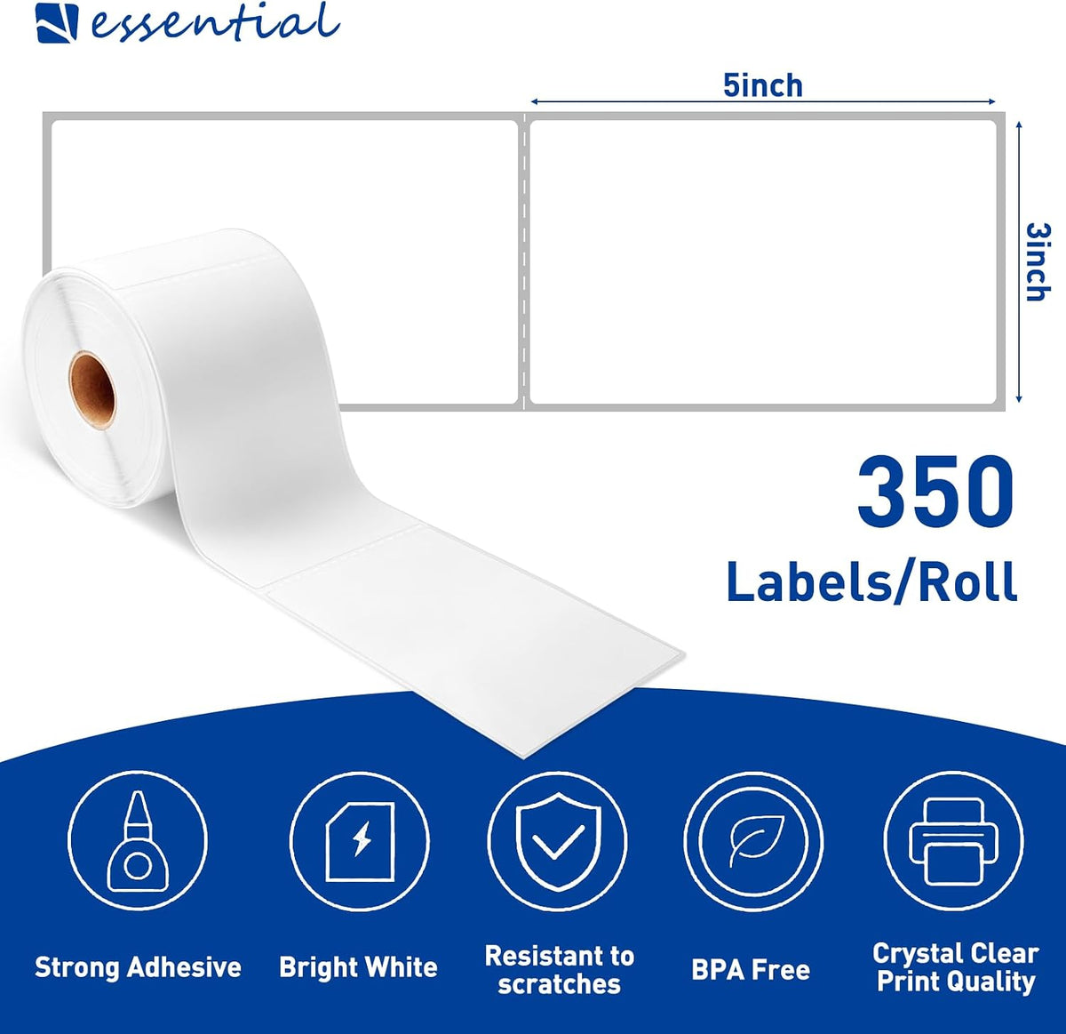 ESSENTIAL 3" x 5" Direct Thermal Shipping Labels, (350 Labels, 1 Roll) - Image 2
