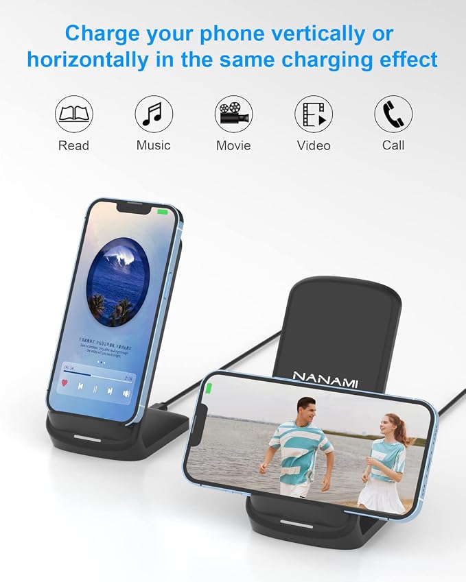 NANAMI Wireless Charger 2 Pack, 10W Nightstand Fast Cordless Charging Stand | Compatible with iPhone 17/17 Air/16/15/14/13/12, Desktop Phone Charger for Samsung Galaxy S26/S25/S25 Ultra/S24/S23, Pixel 8 - Image 4