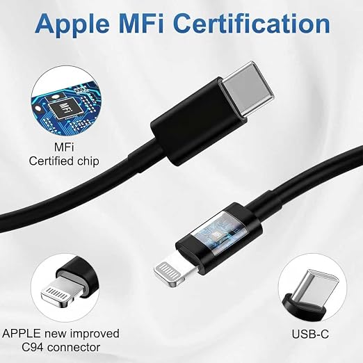 iPhone Charger Fast Charging, USB C Charger Block, 6FT/10FT Lightning Cable | For Apple iPhone 14/13/12/11 Series, 2-Pack USB C to Lightning Cables, AirPods with Lightning Charging Case,Black - Image 5