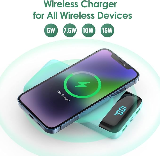 Wireless Portable Charger 30,800mAh,15W Wireless Charging USB C Power Bank,25W PD QC 4.0 Fast Charging 4 Outputs Travel Essentials Battery Pack Compatible with iPhone 17/16/15/14,Galaxy,Android-Green - Image 2
