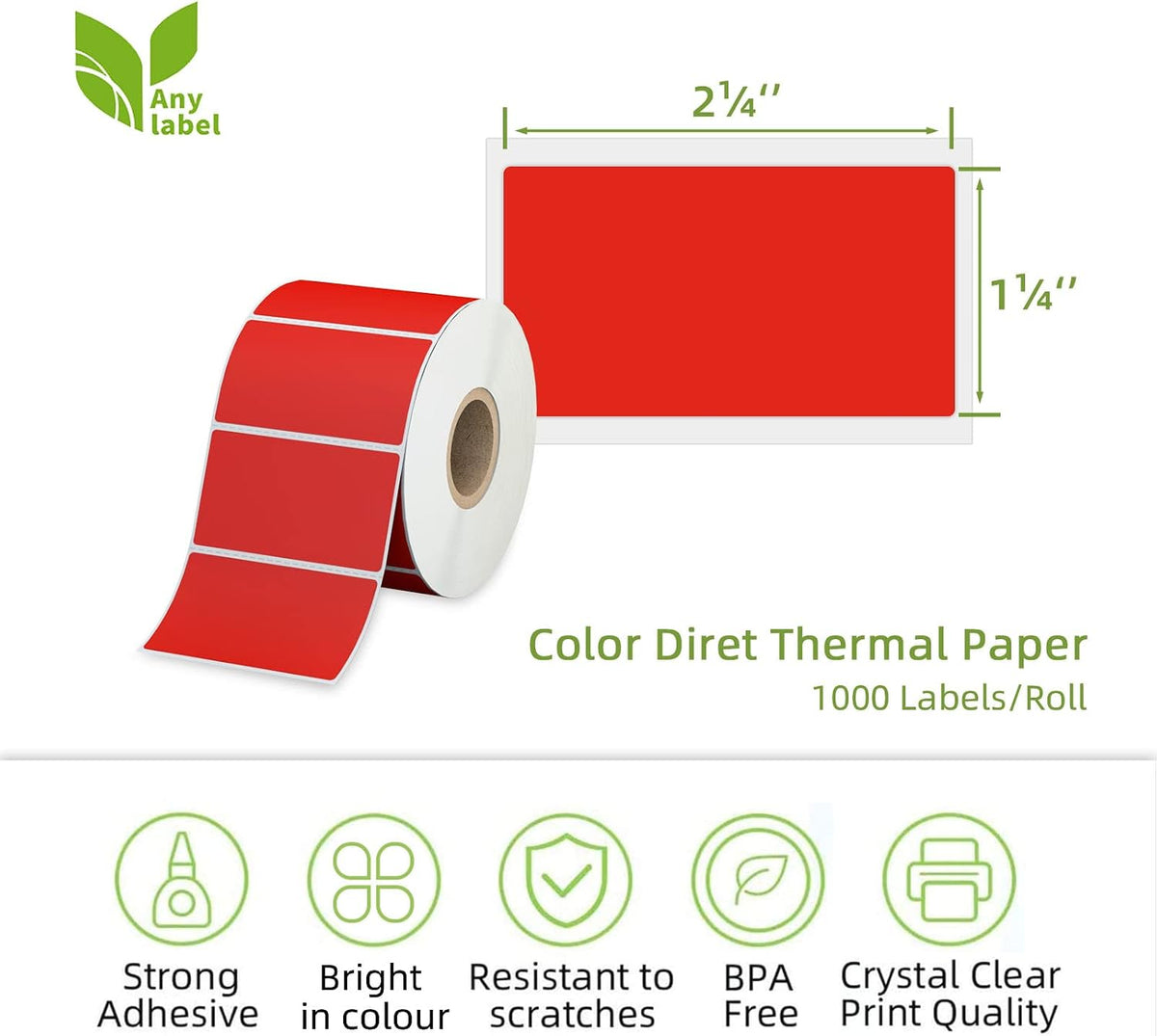 2.25" x 1.25" Red Direct Thermal Labels, Replacement for Self-Adhesive Address Shipping Barcode Thermal Stickers, Compatible with Rollo & Zebra Thermal Label Printer(1 Roll, 1000 Labels) - Image 2