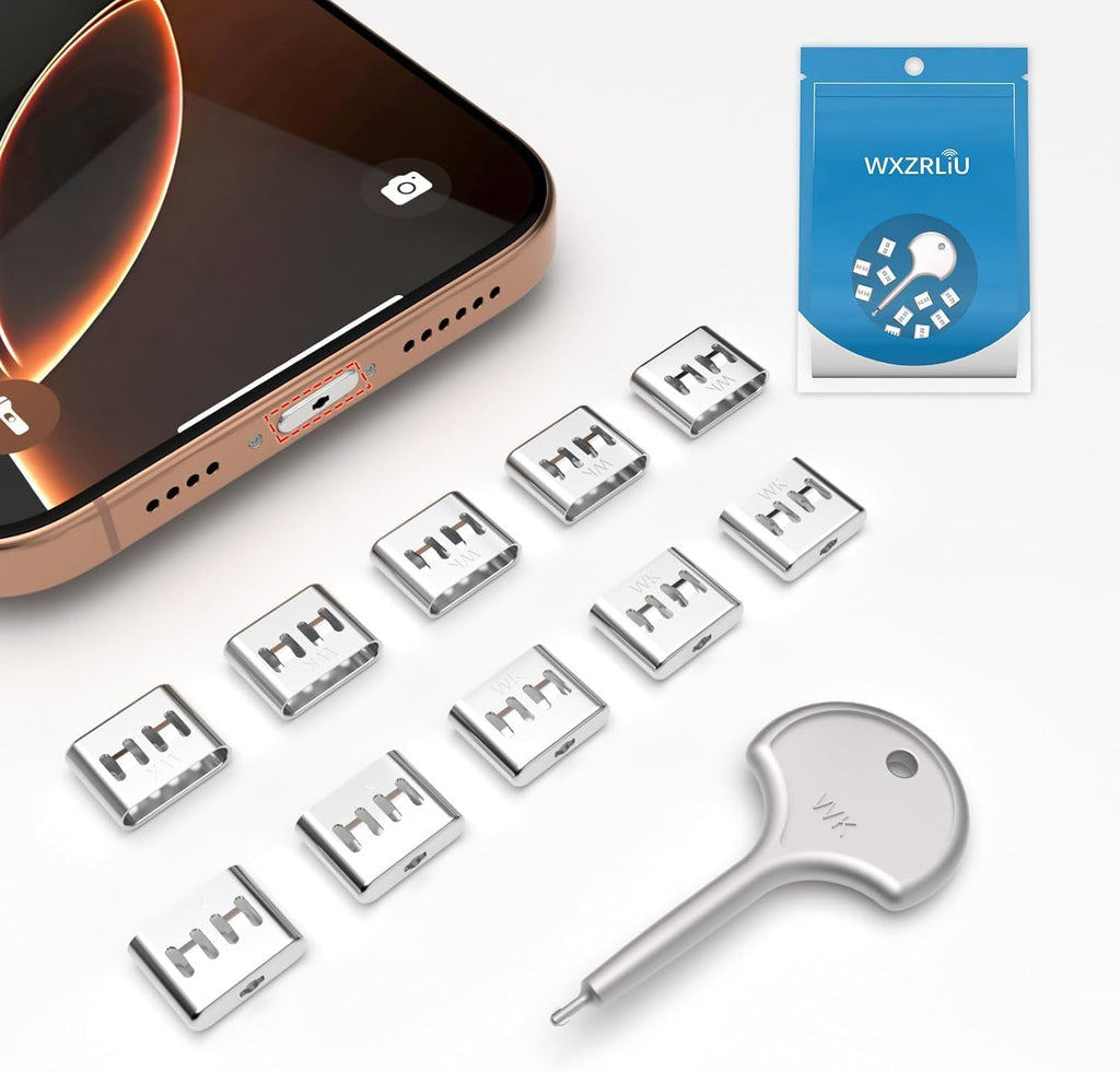 10Pcs Stainless Steel USB-C Port Lock with 1 Key, Type-C Female Plug Protector & Port Blocker - Compatible with iPhone 15/16, Samsung Galaxy S24/S23/S22/S21/S20, Note/A Series,Wireless Chargin by WXZRLIU