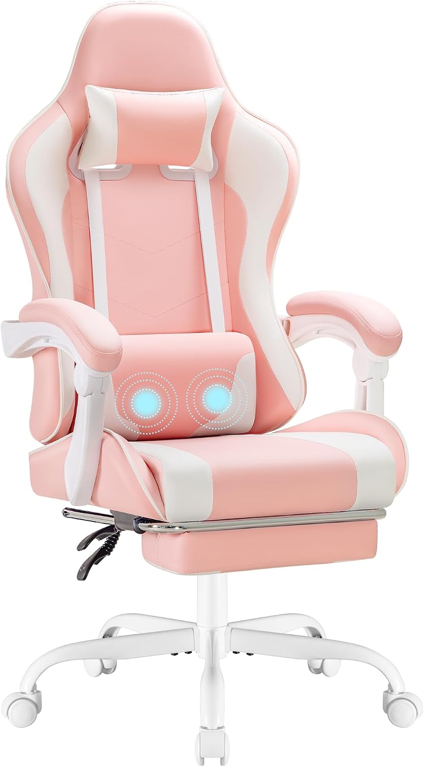 Homall Gaming Chair, Ergonomic, Footrest & Massage Lumbar Support, Pink by Homall