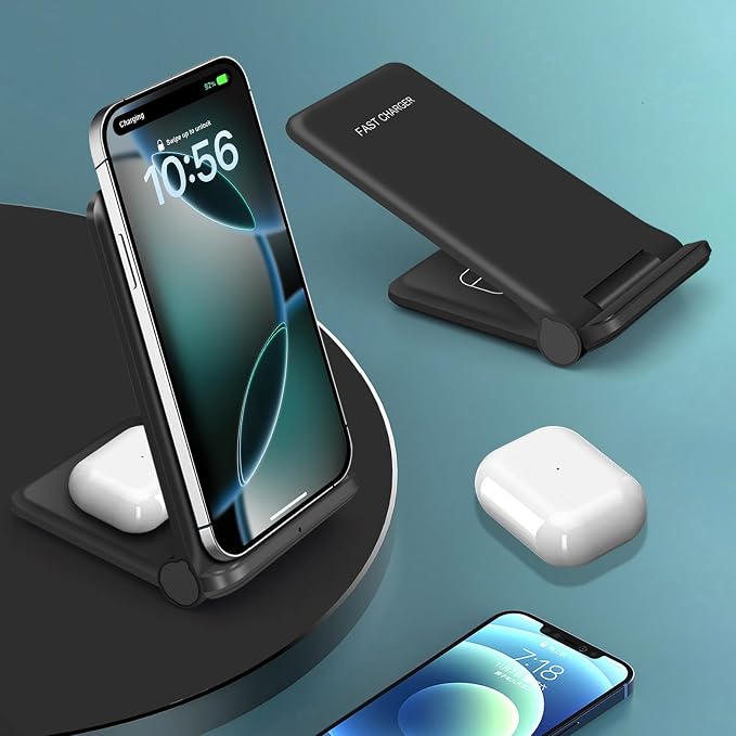 25W Wireless Charger,Foldable 2 in 1 Wireless Charging Station for Apple iPhone 16/16 Pro/15/14/13/12/11/Plus/SE/X/Airpods,PDKUAI 15W Fast Dual Wireless Induction Charge Stand for Samsung/LG - Image 4