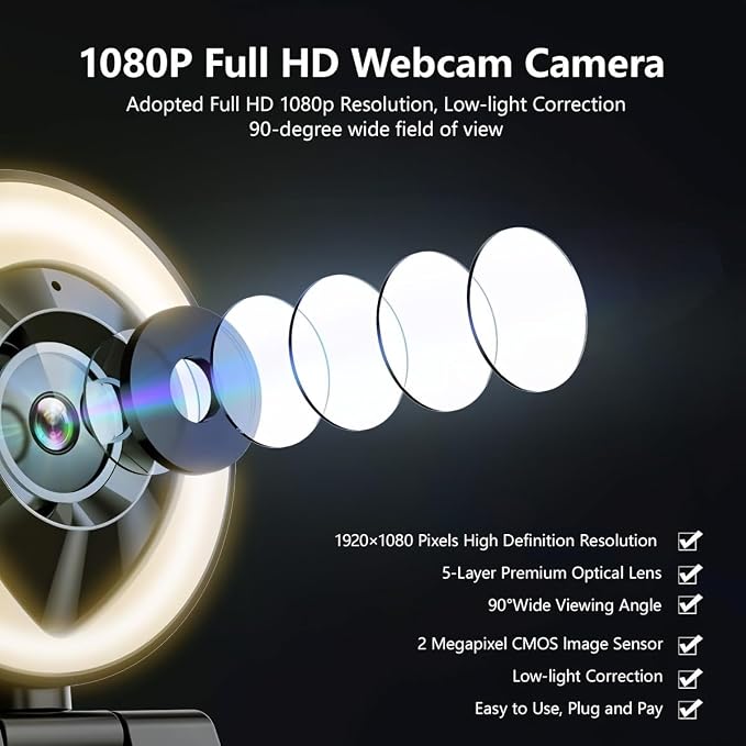 Webcam Computer Camera 1080P with Dual Microphone Adjustable Right Light Web cam for PC Advanced Auto-Focus with Tripod Zoom Streaming Camera Gaming Webcam for Facebook YouTube Xbox Streamer - Image 2