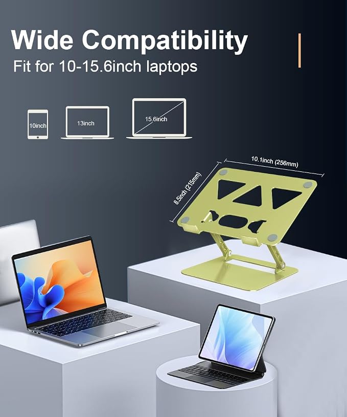 Aoviho Laptop Stand for Desk,Adjustable Laptop Stand Holder and Riser,Foldable Aluminum Notebook Computer Stands for MacBook Air Pro HP Lenovo Dell Samsung Chromebook, 10-15.6 inch,Yellow Green - Image 6