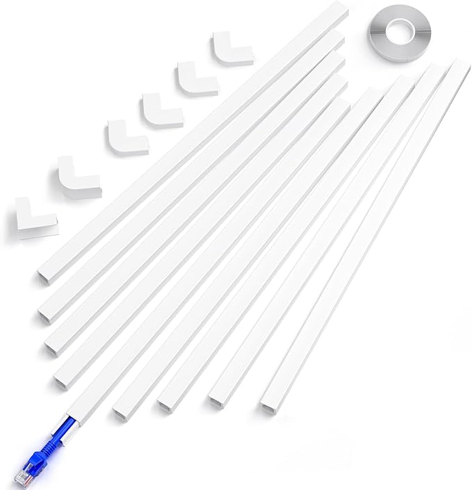 Delamu Cord Cover, 142in Wire Covers for Cords on Wall, Small Cord Cable Hider for 1 Wire, Ease Installation Cords Hider for Wall Mount TV, Paintable Cable Cover Raceway, L15.7 W0.59 H0.4in, White by DELAMU