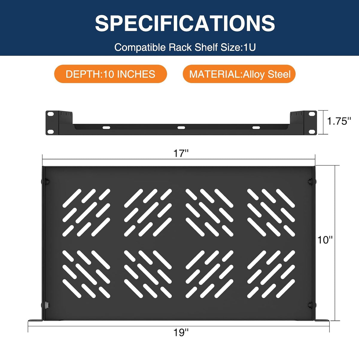 1U Rack Shelf,2 Pack Rack Mount Shelf with Removable Mounting Ears,19 Inch Server Rack Shelf for Network,Router&Audio Equipment,M5/M6 Hardware,Screwdriver - Image 7