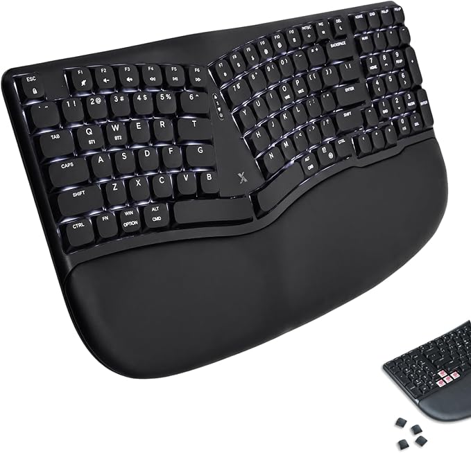 X9 Performance Wireless Mechanical Ergonomic Keyboard - (BT + 2.4G + Wired) - Wireless Mechanical Split Ergonomic Keyboard - Built-in Wrist Cushion, Pink Switch, Backlit, Rechargeable - for PC/Mac by X9Performance
