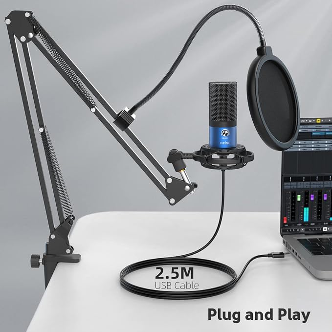 FIFINE T669 Blue USB PC Microphone Kit for Recording/Podcasting | Computer Condenser Cardioid Mic, Gain Knob, Arm Stand, Mac Windows PS4/PS5, Streaming, Gaming, Video, Home Studio - Image 4