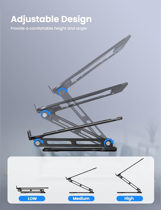 LOXP Adjustable Laptop Stand for Desk, Portable Airflow Laptop Riser Holder | Metal, Foldable, Ergonomic, Computer Notebook Stand Perfect for Home Desk, Office, Coffee Shops, Travel, 10-15.6" Laptops - Image 5