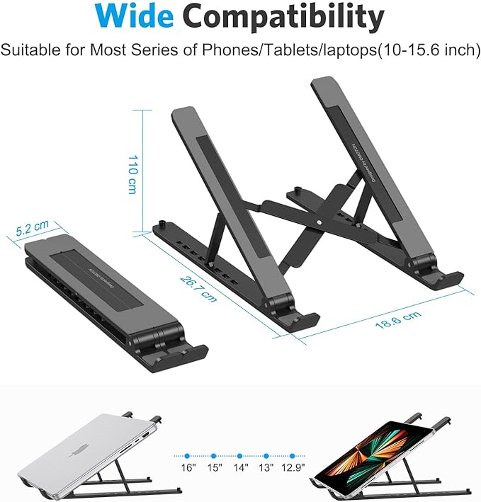 Portable Laptop Stand, OMOTON Laptop Stand for Desk Ergonomic 7-Levels Angles Adjustable Computer Stand, ABS Laptop Riser Holder Compatible with All Laptops and iPad(10-15.6") - Image 4