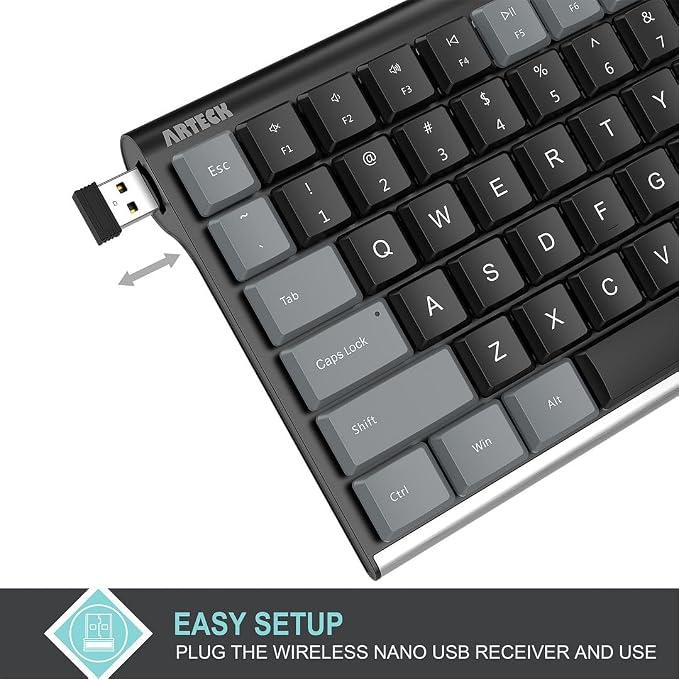Arteck Mechanical 2.4G USB Wireless Keyboard, Tacktile Brown Switches Gray - Image 5