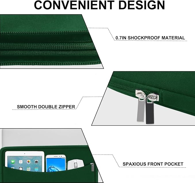 Laptop Case 15.6 inch, Shockproof Protective Laptop Cover Briefcase Carrying Computer Bag with Accessory Pocket, Portable Computer Sleeve Compatible with MacBook, HP, Dell, Lenovo, Asus, Green - Image 3