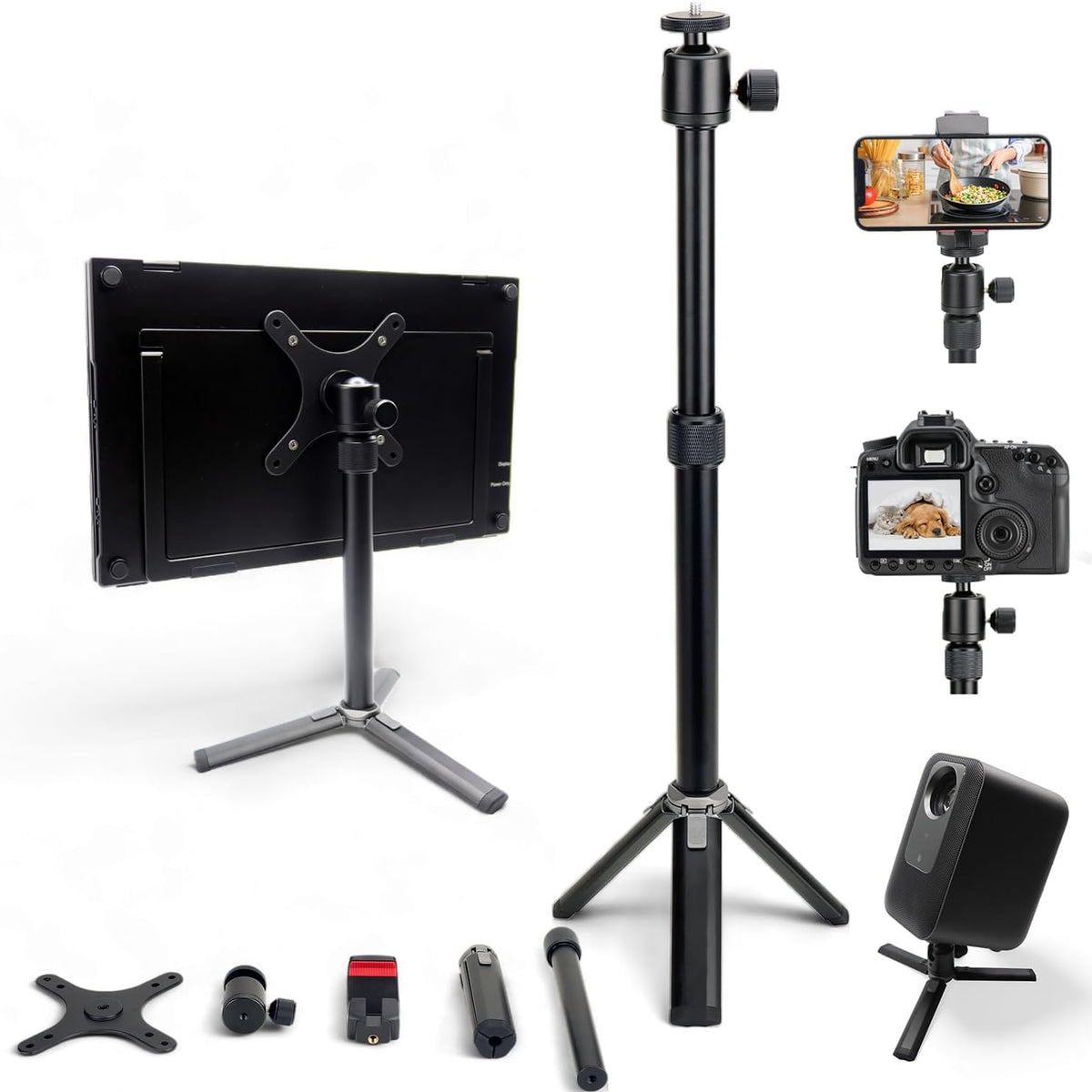 Kado Metal Portable Monitor Stand Tripod, Phone/Tablet Clamp for Desk by Kado