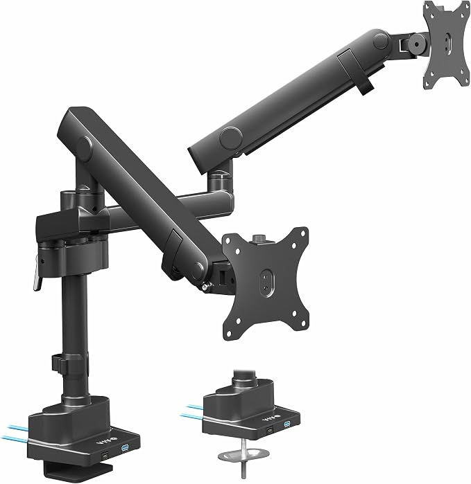 VIVO Premium Aluminum Full Motion Dual Monitor Desk Mount Stand with Lift Engine Arm, Pole Extension, and USB Ports, Fits Ultrawide Screens up to 40 inches, STAND-V102BDU by Unknown