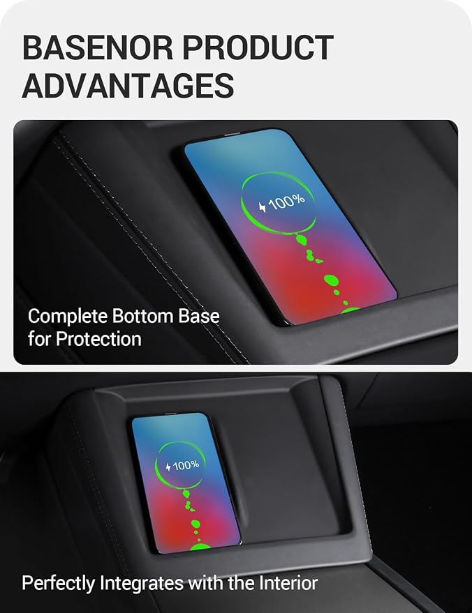 BASENOR Center Console Wireless Charger Mat for 2024-2026 Model 3 Highland | Silicone Cover Wireless Charging Phone Pad [Proprietary Design] Interior Accessories - Image 8