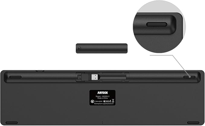 Arteck 2.4G Wireless Keyboard Ultra Slim Full Size Keyboard with Numeric Keypad and Media Hotkey for Computer/Desktop/PC/Laptop/Surface/Smart TV and Windows 10/8/ 7 Built-in Rechargeable Battery - Image 5