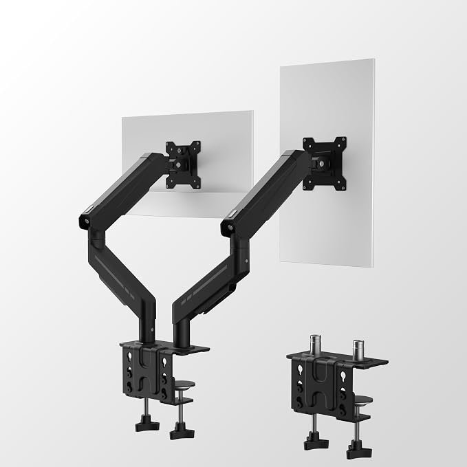THEARK Dual Monitor Stand for Desk - Dual Monitor Mount for 17-32 Inch Screens,Height Adjustable Dual Monitor Arm Desk Mount with Clamp and Grommet Base,75x75/100x100mm VESA Mount,Max 19.8 lbs,Black by THEARK