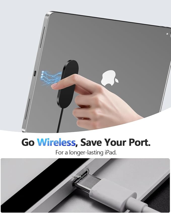 Magnetic Wireless Charger for iPad Pro 13 (2024/2025 M4) ONLY 45W Fast Charging Smart Connector Charger, Aluminum Alloy Wireless Charging Pad - Image 5